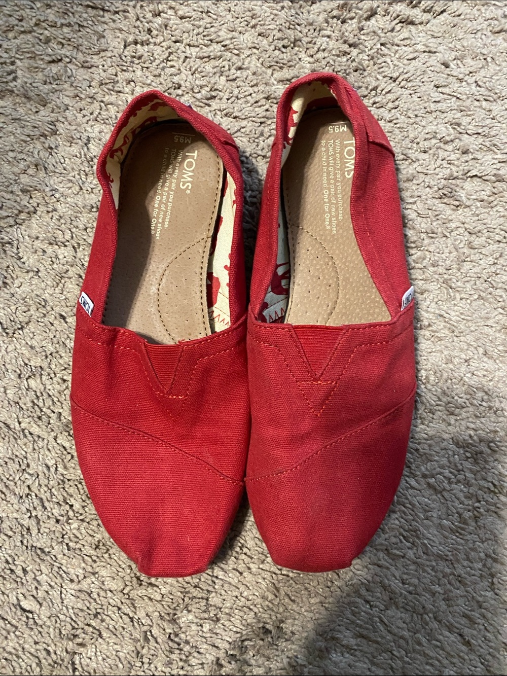 Toms Red Canvas Slip-On Flats 9.5 men’s/11.5 women